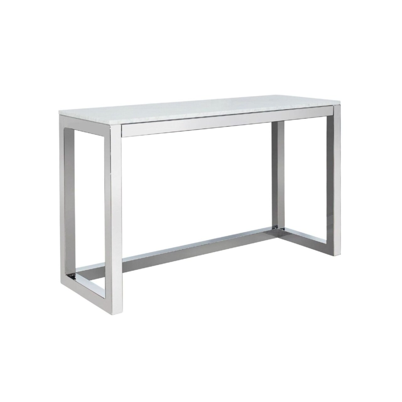 Saltoro Sherpi Eun 50 Inch Metal Sideboard Buffet Console Table, Marble Top, Chrome Base-